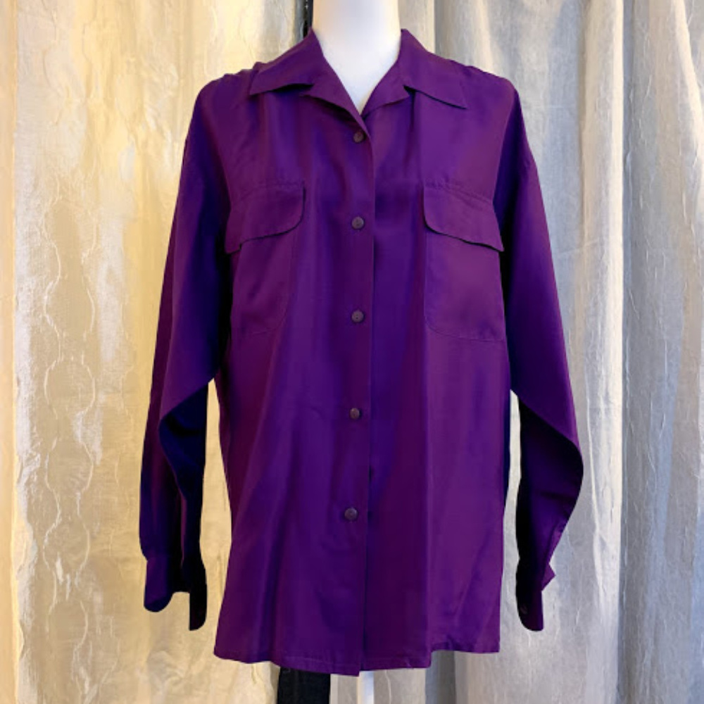 Vintage Silk Purple Button Down Shirt